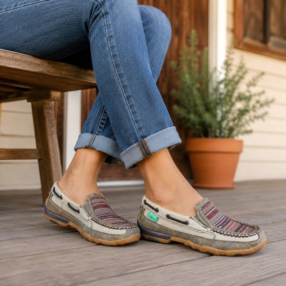 Twisted X Shoes - Twisted X EcoTWX Driving Moccasins Serape Stripe Slip On Loafers Women's 7M